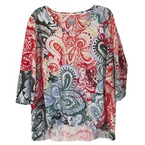 Chico’s Paisley Print Top, 3/4 Sleeve, Cotton Blend, Chico's Size 3 (XL)